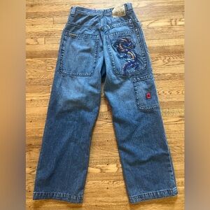JNCO Tribal Blue Dragon Vintage Y2K Wide Leg Jeans 29 x 30